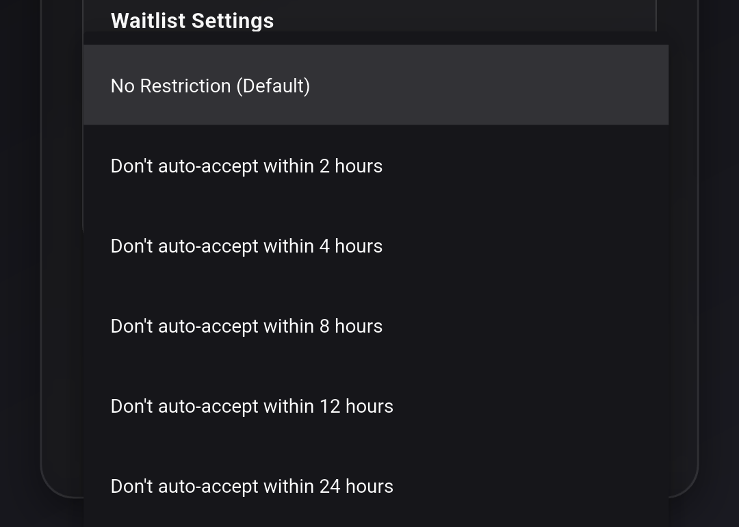 The auto-accept limit options in Waitlist Settings