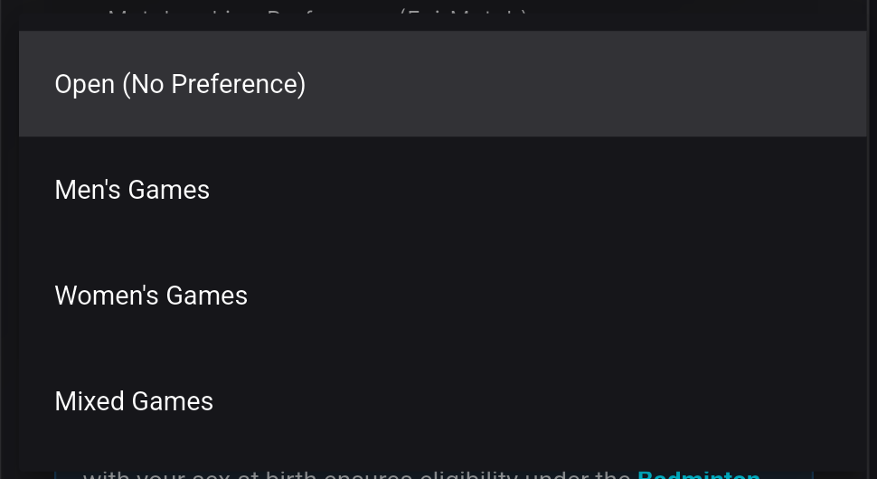 The game preference picker in Player Profile