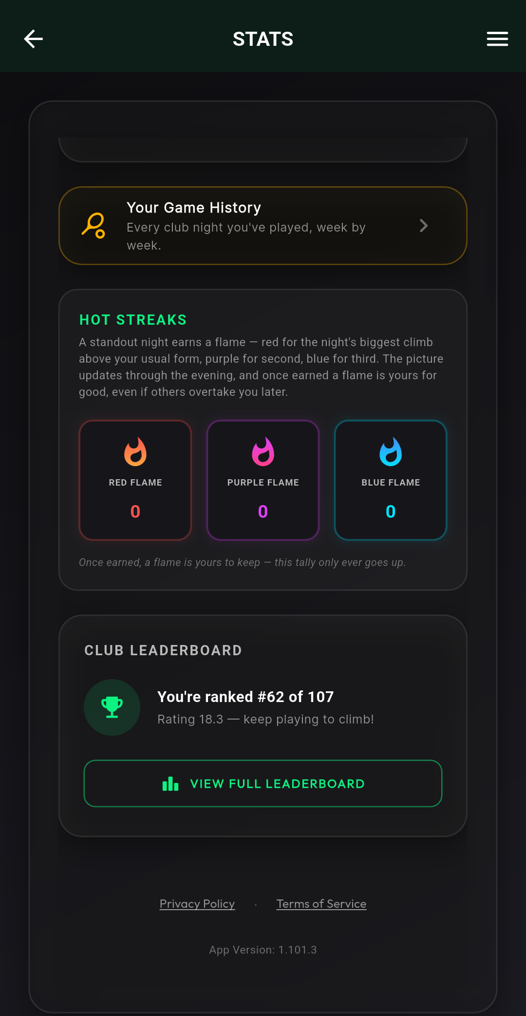 Your stats in the club app